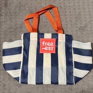 Free People Navy and White Striped Tote Bag